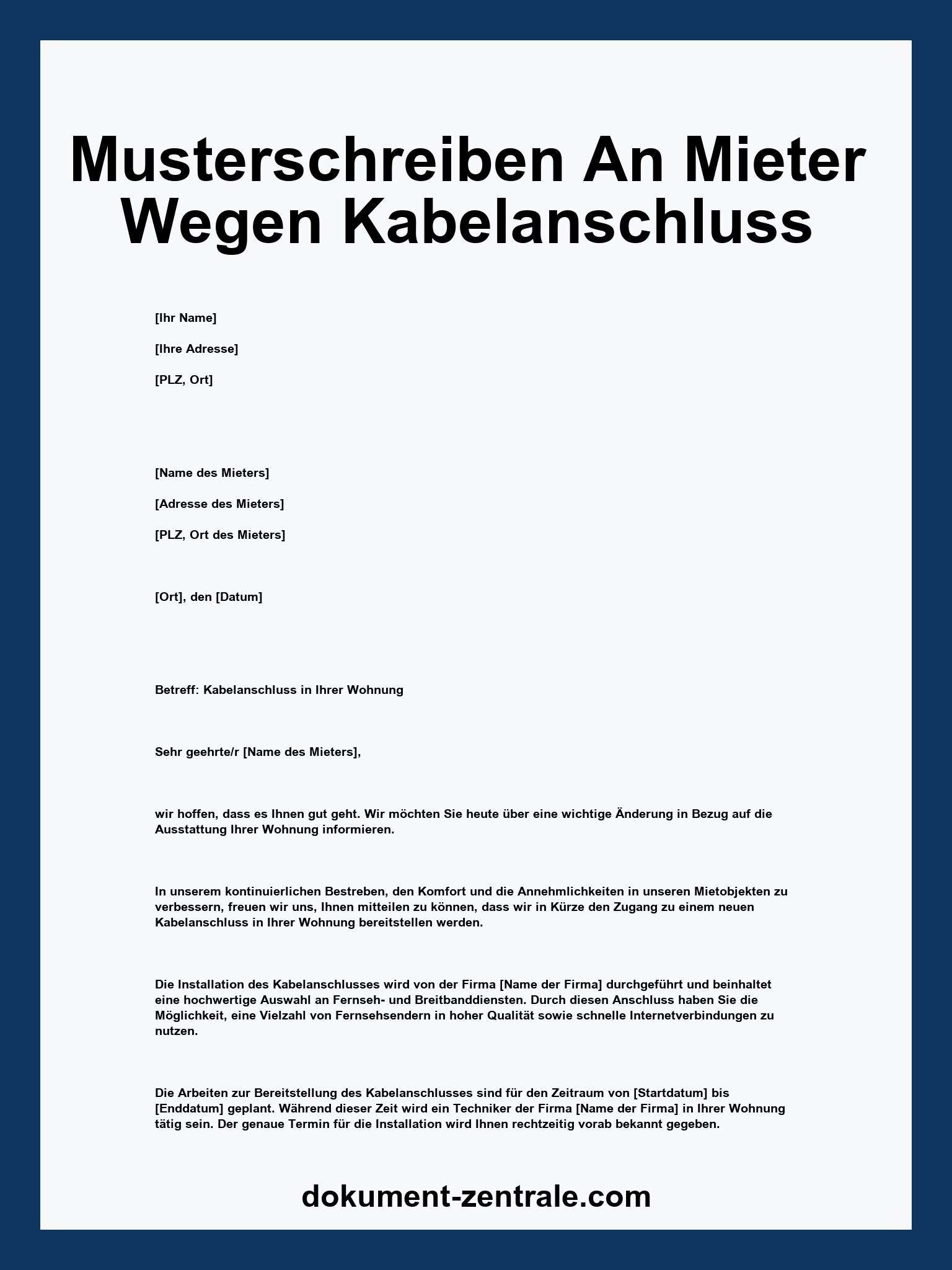 Musterschreiben An Mieter Wegen Kabelanschluss