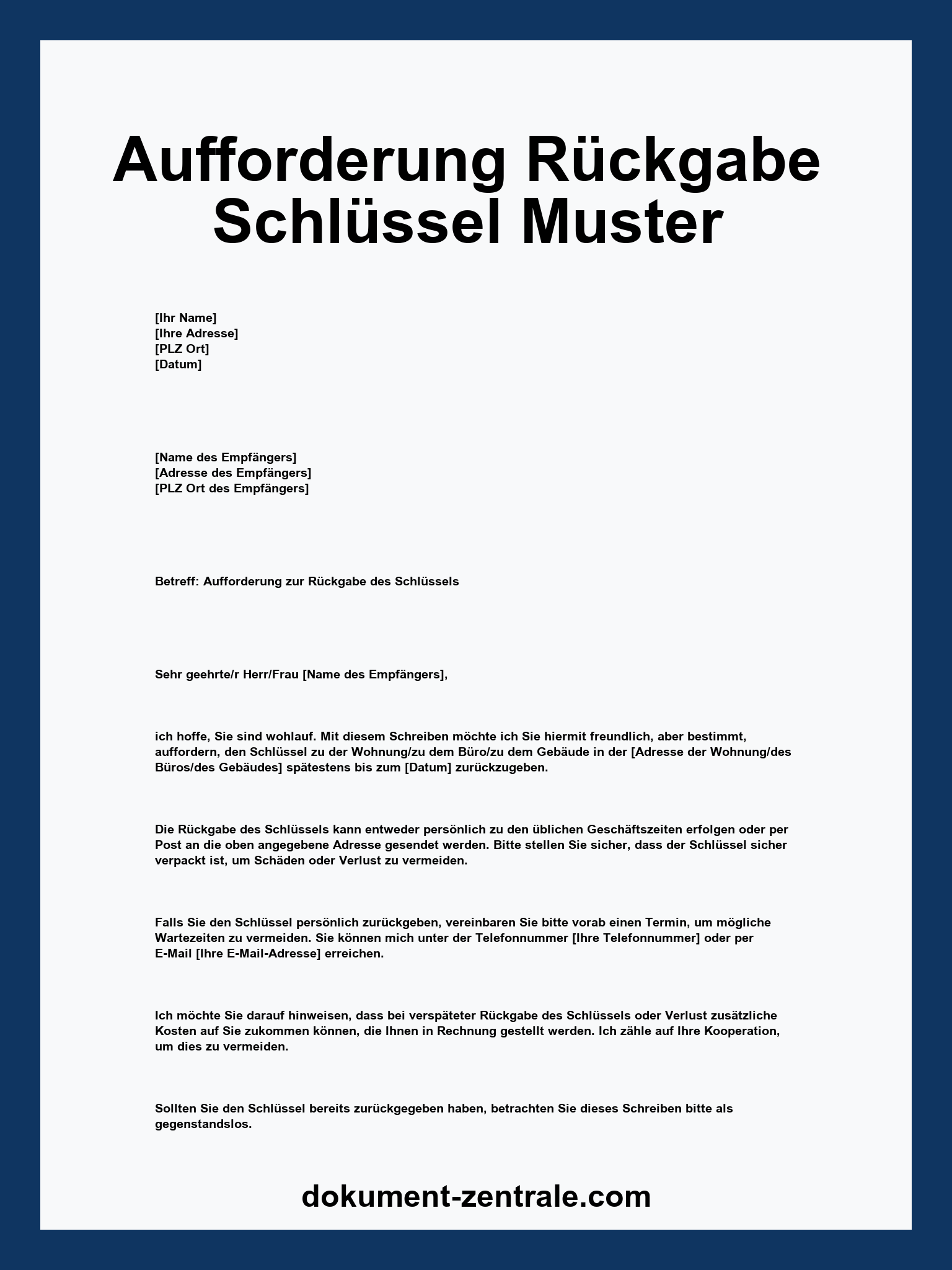 Aufforderung Rückgabe Schlüssel Muster