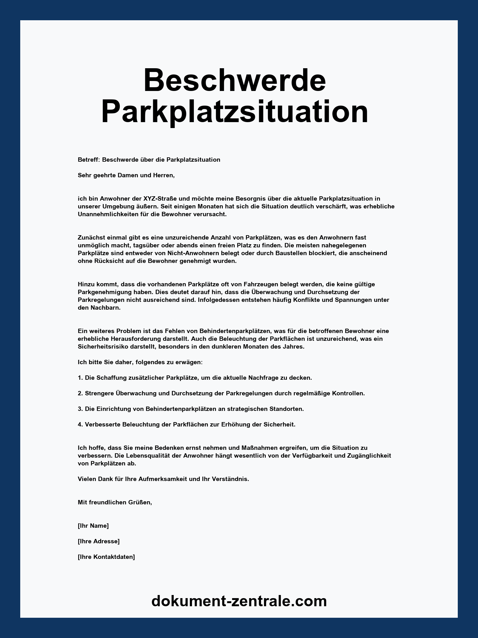 Beschwerde Parkplatzsituation