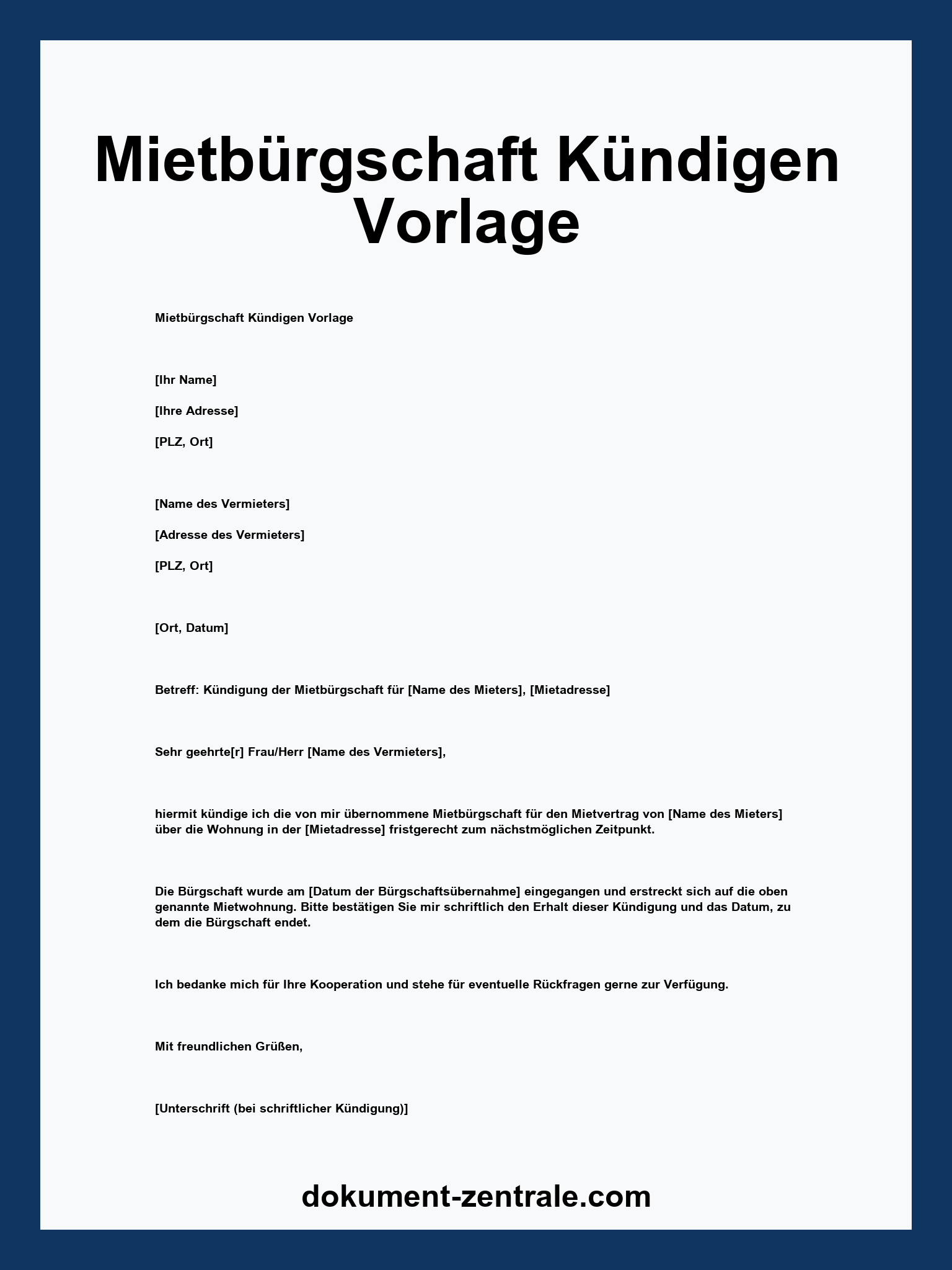Mietbürgschaft Kündigen Vorlage
