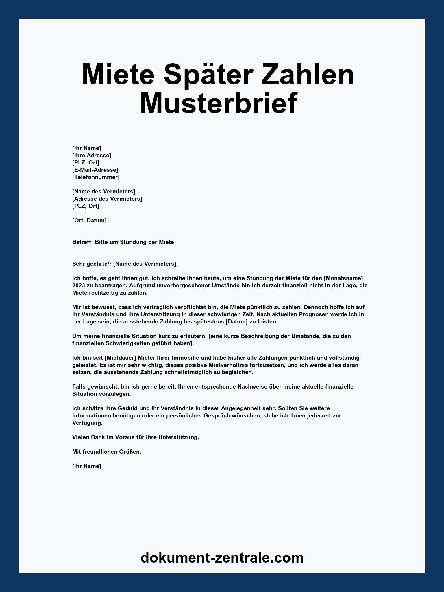 Miete Später Zahlen Musterbrief