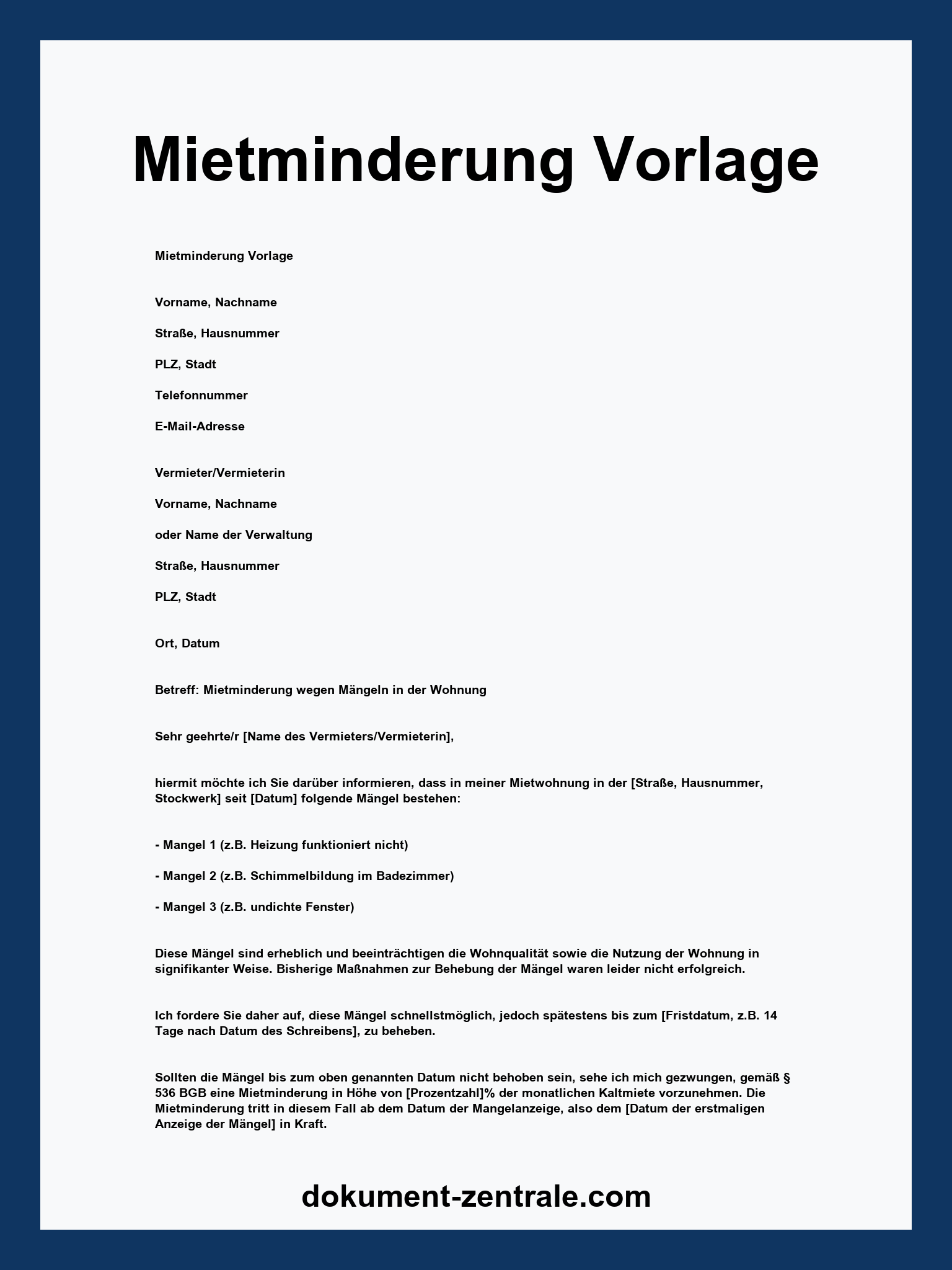 Mietminderung Vorlage - WORD