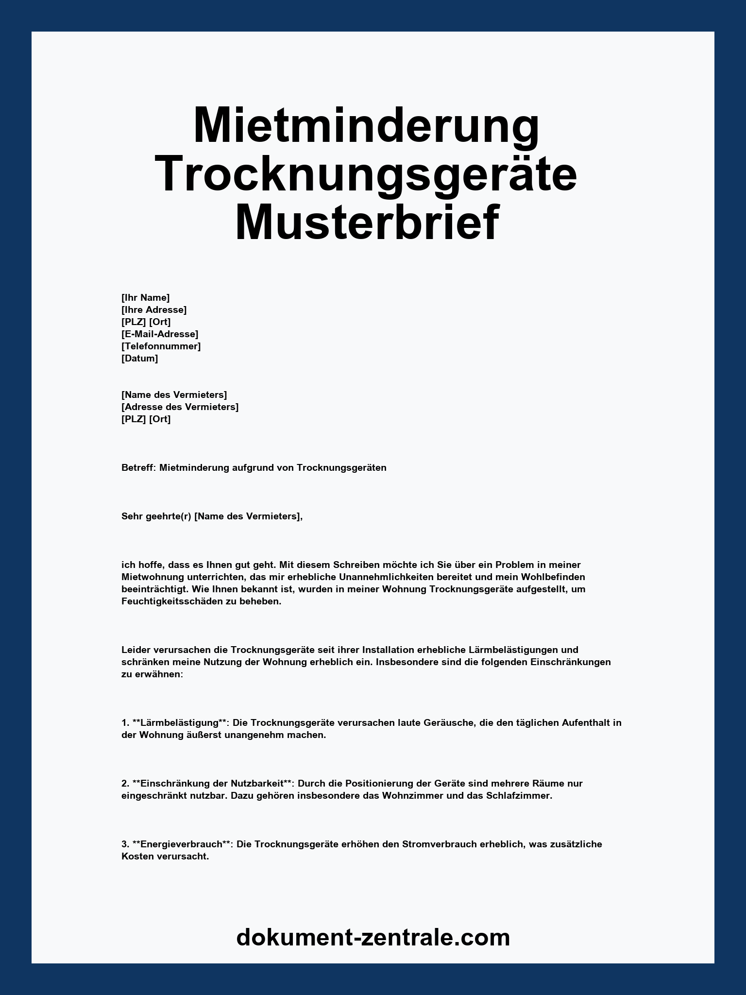 Mietminderung Trocknungsgeräte Musterbrief