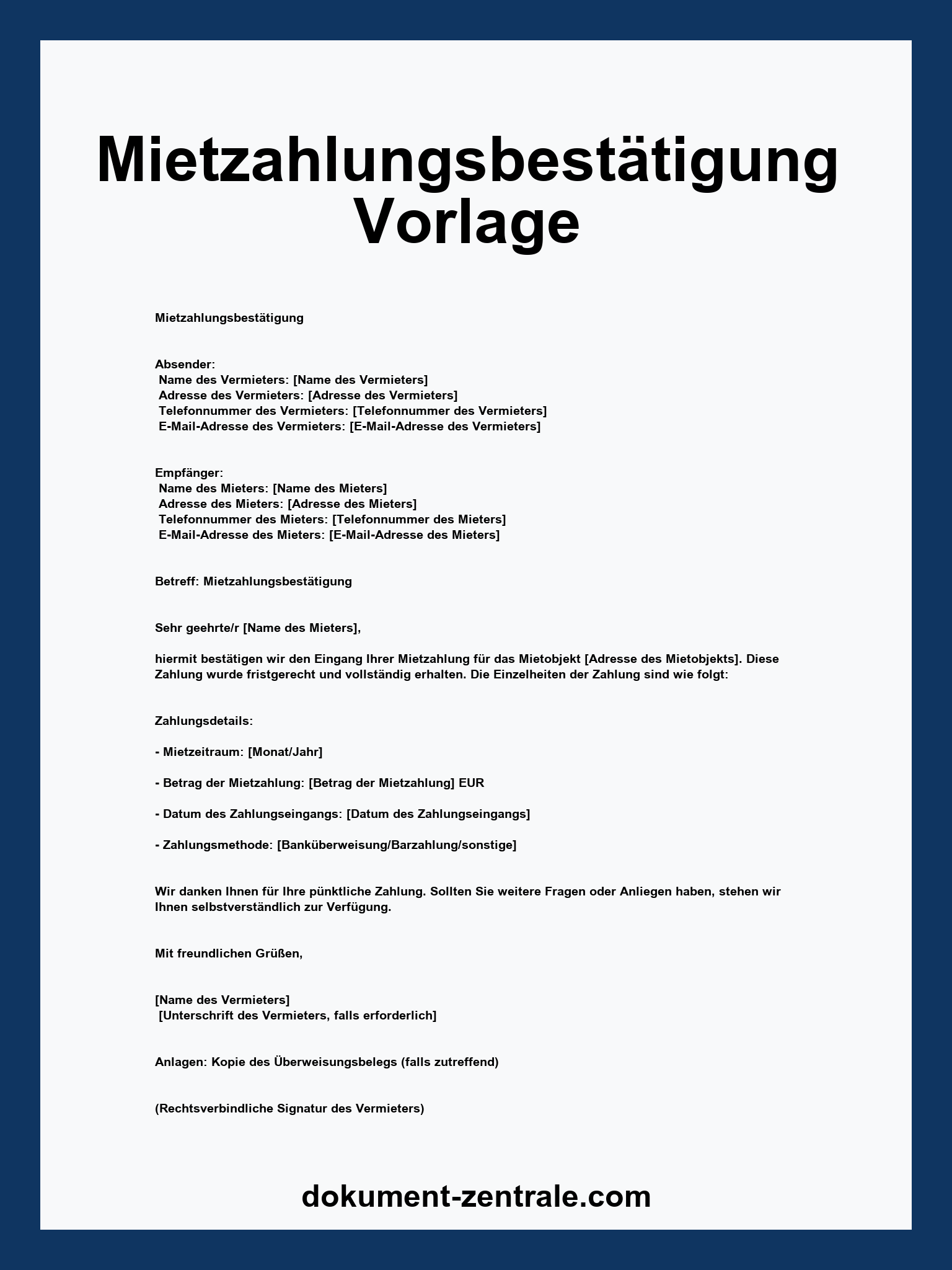 Mietzahlungsbestätigung Vorlage - WORD