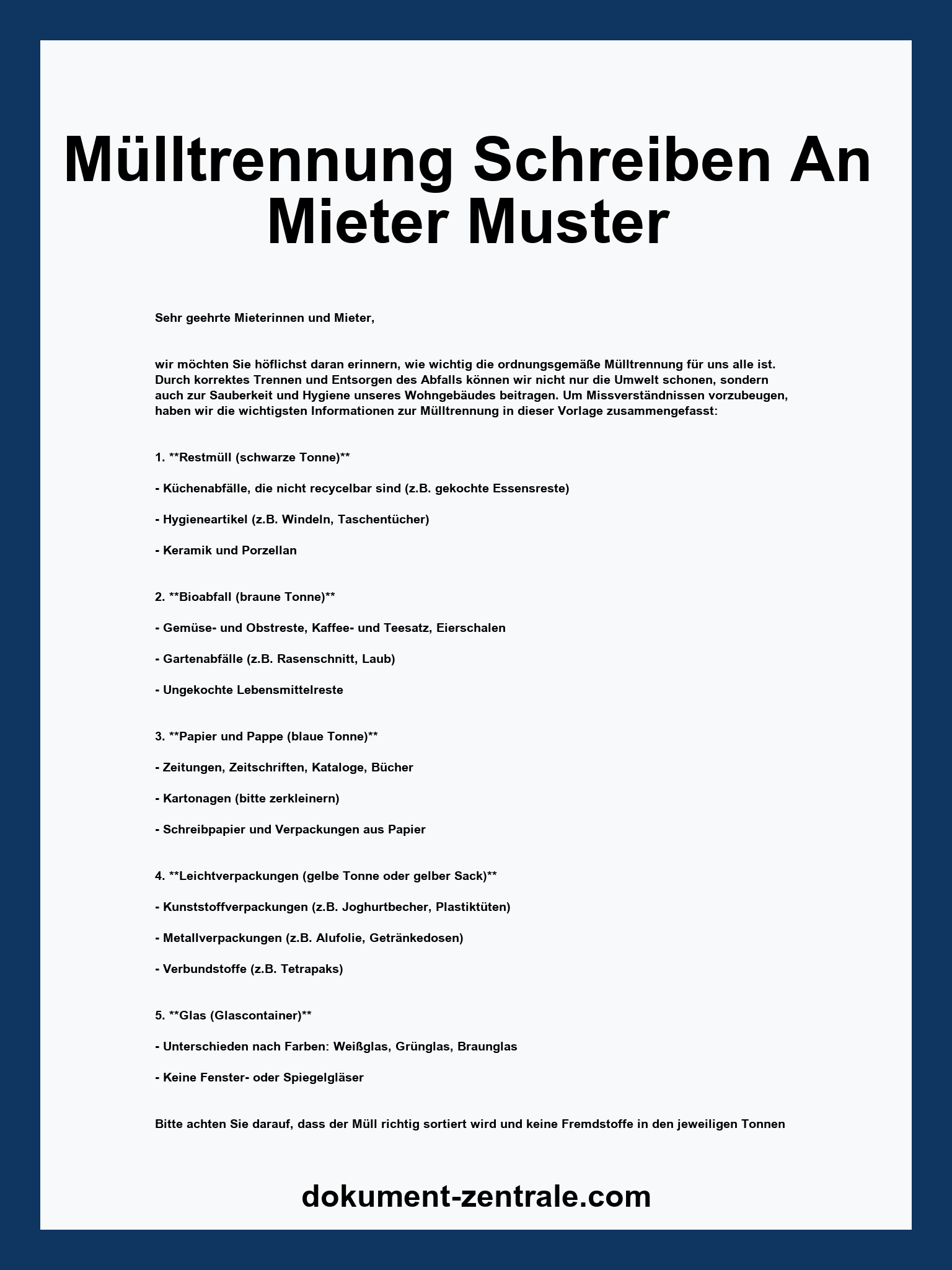Mülltrennung Schreiben An Mieter Muster