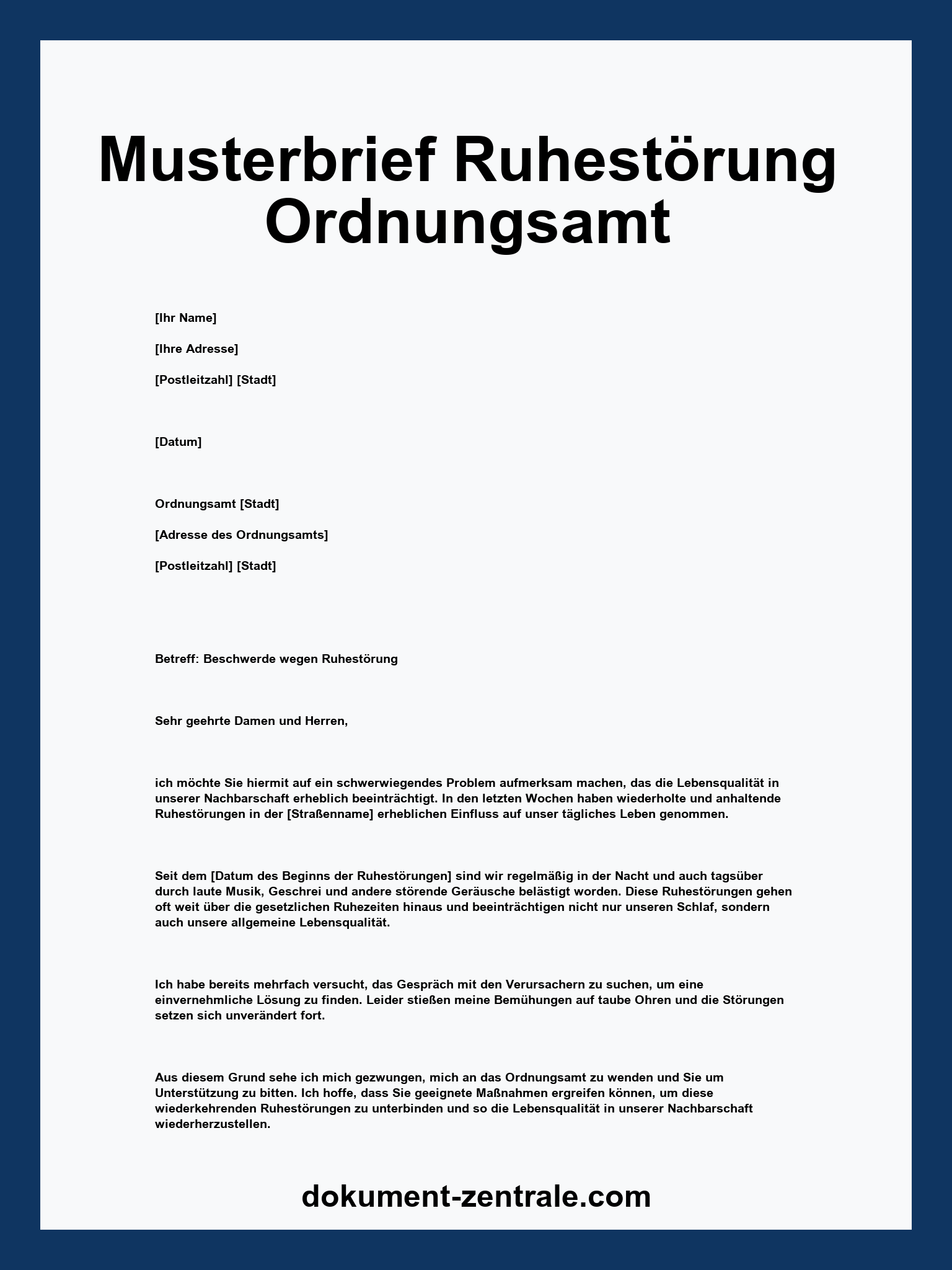 Musterbrief Ruhestörung Ordnungsamt