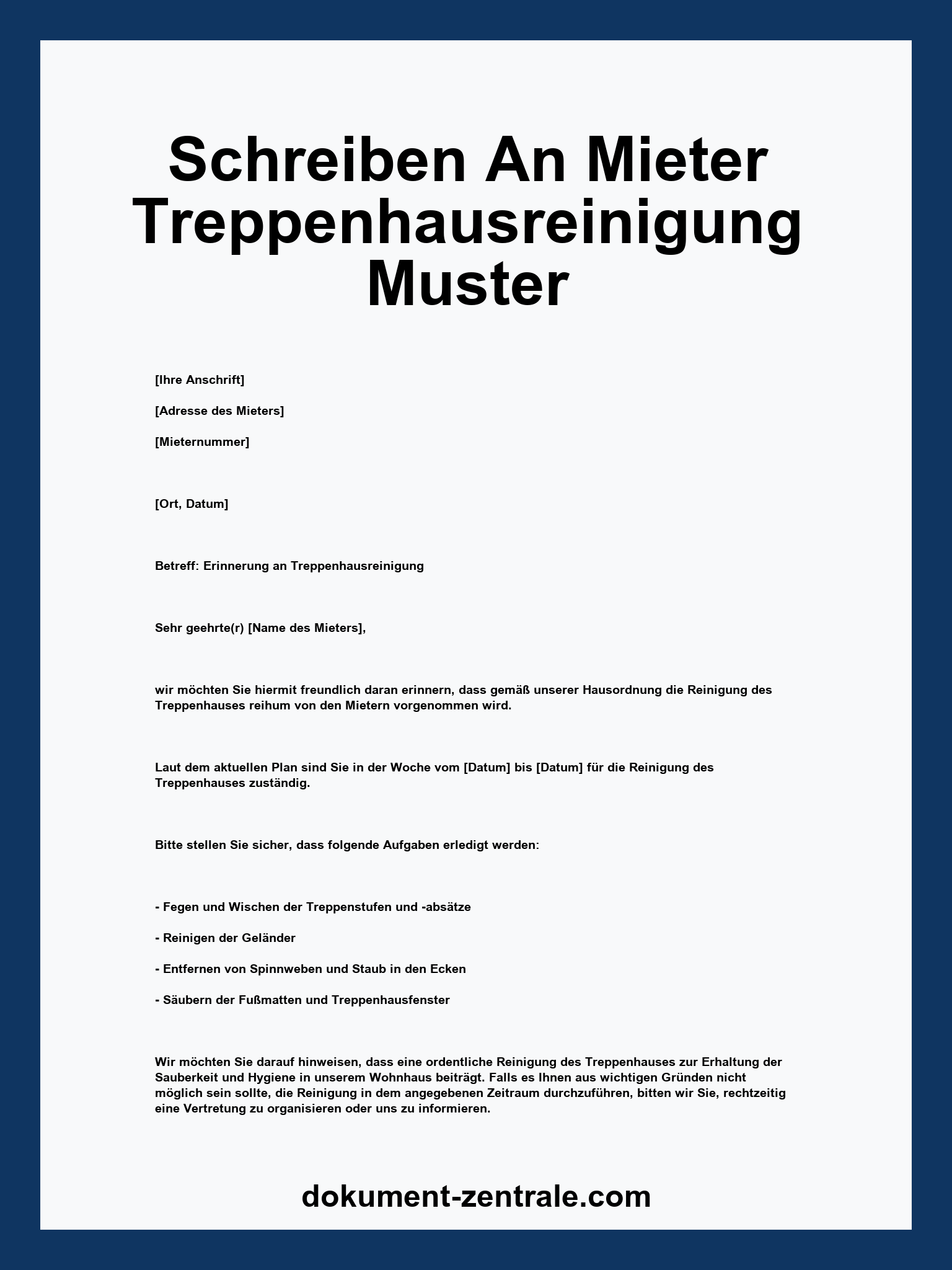 Schreiben An Mieter Treppenhausreinigung Muster